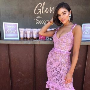 Revolve MAJORELLE Ellington Pink Lace Midi Dress
